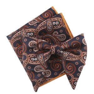 Mens Over Sized Bow Tie Pocket Square Set Paisley